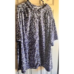 Only Necessities Chaps Floral Print Button Up Shirt Women's Blue White Size 5X